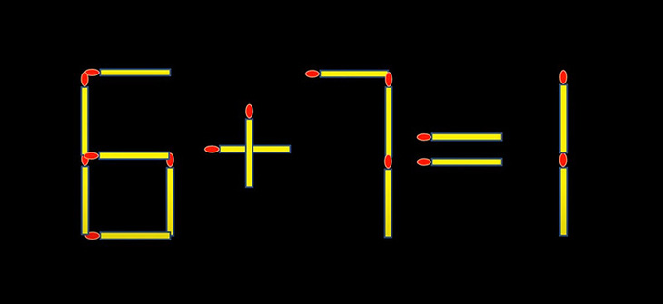 Thử tài IQ: Di chuyển một que diêm để 6+7=1 thành phép tính đúng- Ảnh 1.