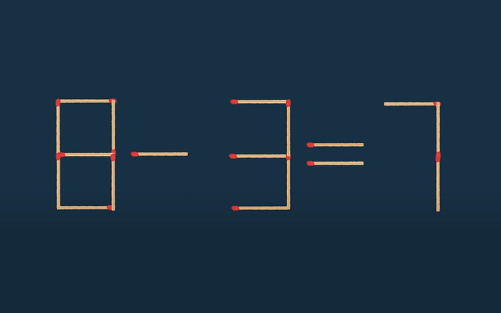 Thử tài IQ: Di chuyển 2 que diêm để 8-3=7 thành phép tính đúng