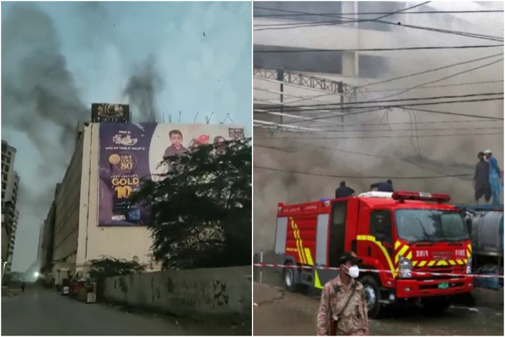 Hỏa hoạn xảy ra ở trung tâm mua sắm RJ tại thành phố Karachi của Pakistan - Ảnh: X Shanghai Daily