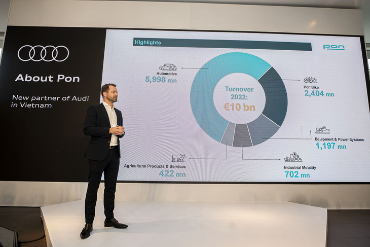 Ông Ferry Enders giới thiệu về Pon, cho thấy sự lớn mạnh của đơn vị nhập khẩu này trên toàn cầu - Ảnh: Audi