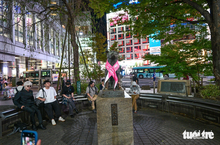 Tượng chú chó nổi tiếng thế giới với câu chuyện gần 11 năm chờ đợi người chủ đã qua đời ở ga Shibuya - Ảnh: QUANG ĐỊNH 