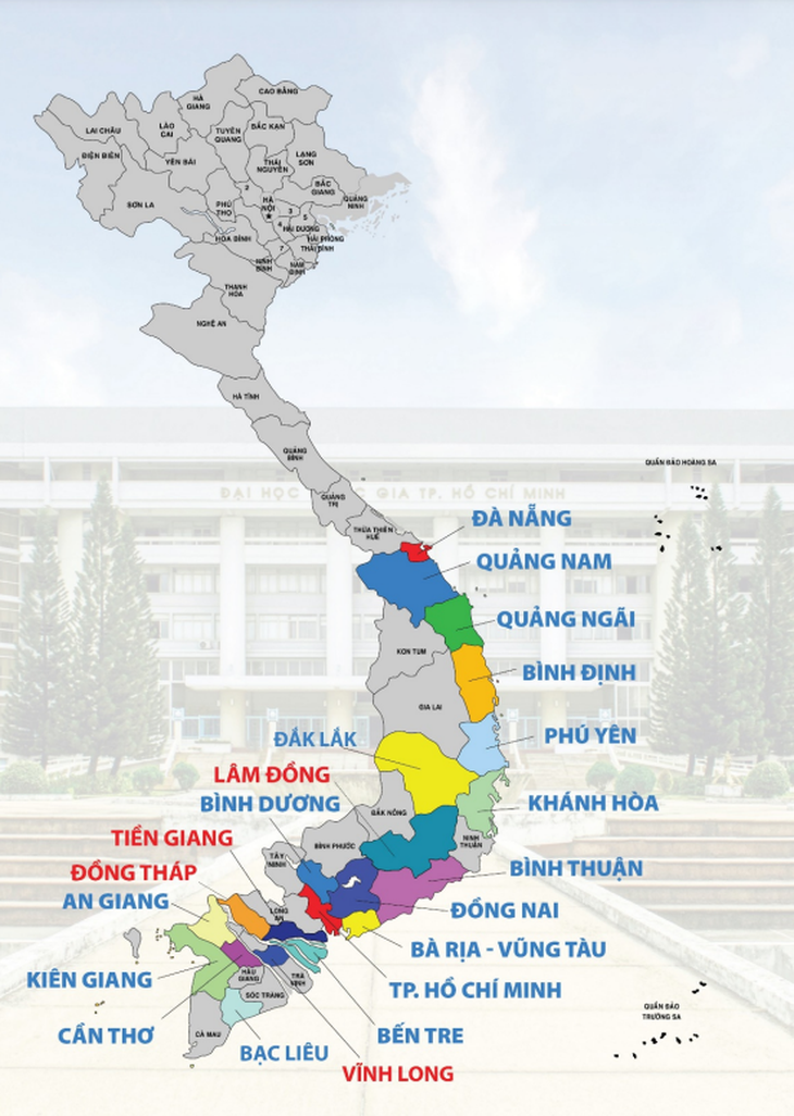 21 địa phương tổ chức thi Đánh giá năng lực Đại học Quốc gia TP.HCM năm 2023. Năm 2024 dự kiến có thêm Bình Phước và Tây Ninh - Ảnh: ĐHQG TP.HCM