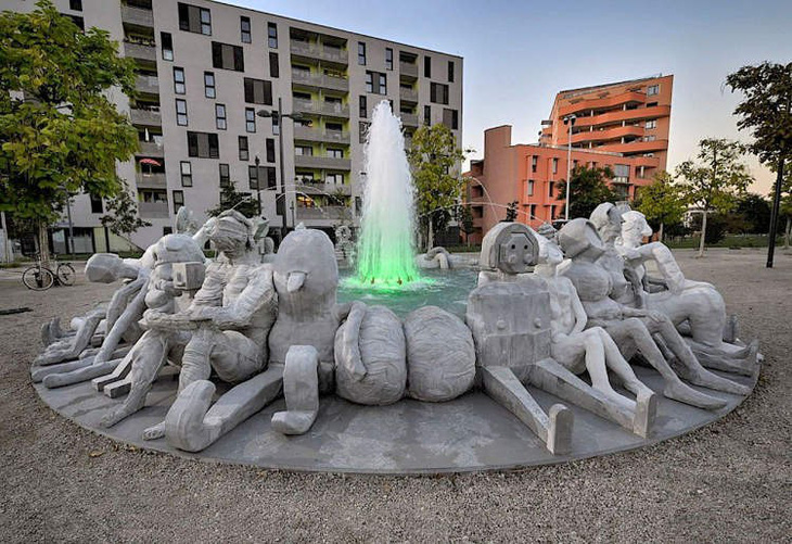 Toàn cảnh công trình đài phun nước kỷ niệm ở thành phố Vienna, Áo.