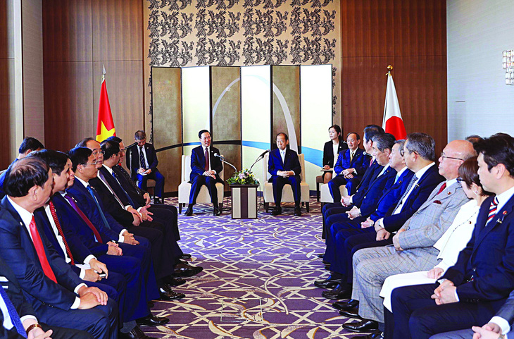 Chủ tịch nước Võ Văn Thưởng tiếp ban lãnh đạo Liên minh nghị sĩ hữu nghị Nhật Bản - Việt Nam vào ngày 27-11 - Ảnh: TTXVN