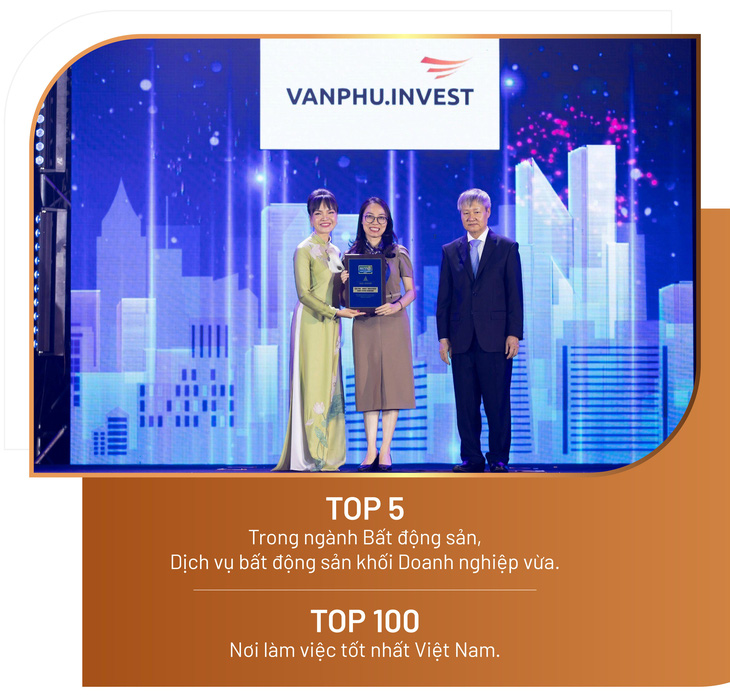 Đại diện Văn Phú - Invest nhận giải thưởng ‘Top 100 nơi làm việc tốt nhất Việt Nam'