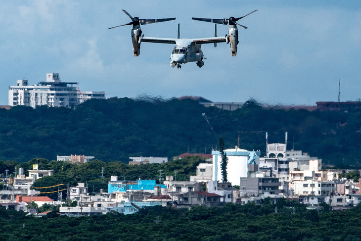 Máy bay V-22 Osprey thuộc quân đội Mỹ bay qua vùng trời Okinawa (Nhật Bản) hồi tháng 8-2022 - Ảnh: AFP