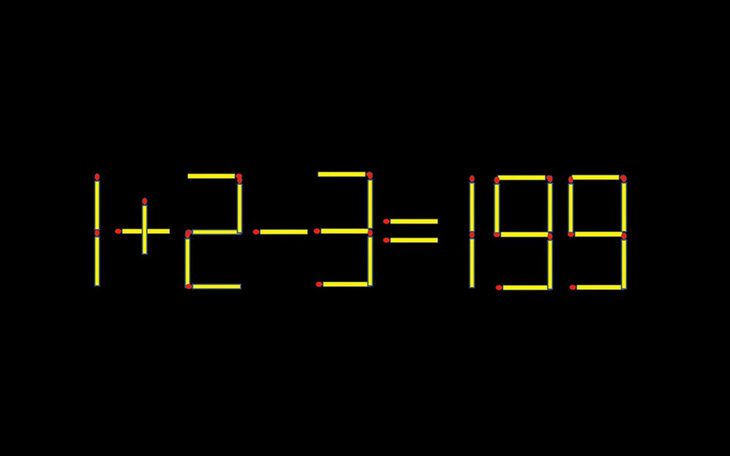 Thử tài IQ: Di chuyển một que diêm để 1+2-3=199 thành phép tính đúng