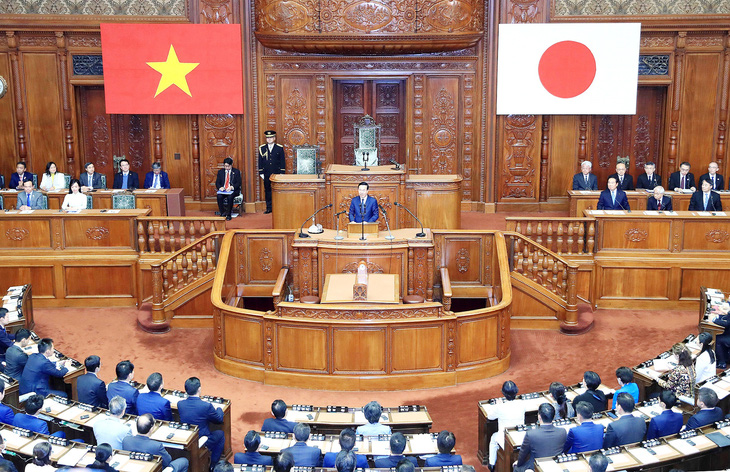 Chủ tịch nước Võ Văn Thưởng phát biểu trước Quốc hội Nhật Bản - Ảnh: TTXVN