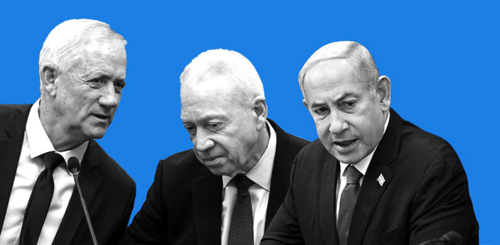 Từ trái sang: các ông Gantz, Gallant, và Netanyahu. Ảnh: globes.co.il