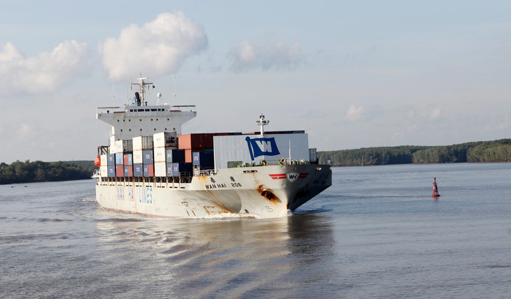Tàu chở container hoạt động trên sông Lòng Tàu - Ảnh: TUẤN PHÙNG