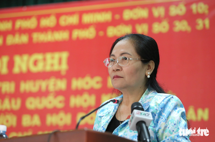 Chủ tịch HĐND TP.HCM Nguyễn Thị Lệ phát biểu tại buổi tiếp xúc - Ảnh: CẨM NƯƠNG 