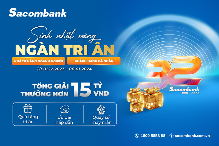 Sacombank triển khai chương trình “Sinh nhật Vàng - Ngàn tri ân” dành hàng ngàn quà tặng và giải thưởng quay số may mắn với tổng giá trị lên đến 15 tỉ đồng - Ảnh: Sacombank
