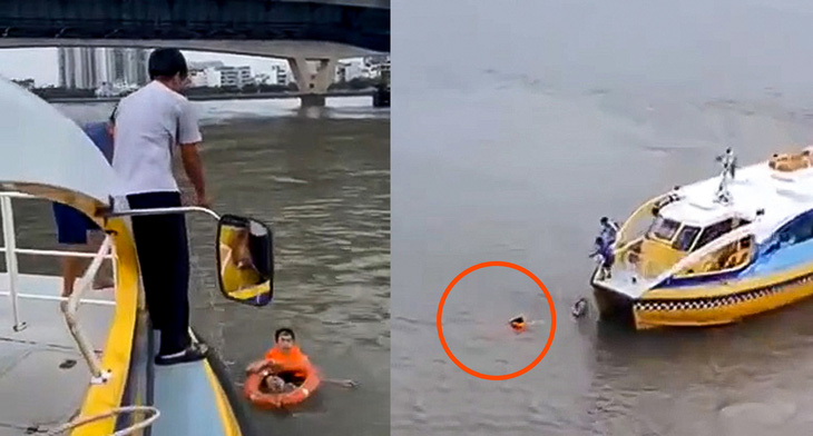 Các nhân viên buýt sông chạy từ bến Bình An ra giữa sông Sài Gòn để cứu người - Ảnh cắt từ clip
