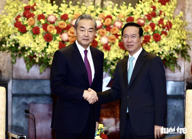 Chủ tịch nước Võ Văn Thưởng tiếp Ngoại trưởng Trung Quốc Vương Nghị ngày 1-12 - Ảnh: NGUYỄN KHÁNH