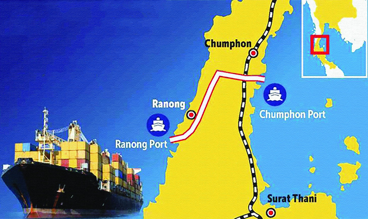 Tuyến cầu cạn Kra dự kiến nối hai bờ miền nam Thái Lan. Ảnh: FleetMon.com