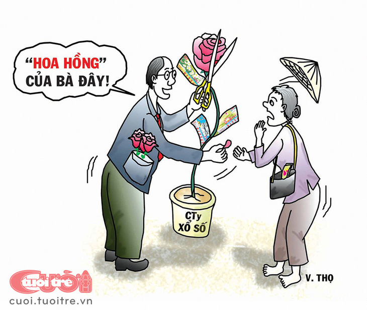 Hoa hồng của người bán vé số dạo - Tranh: Trần Văn Thọ 