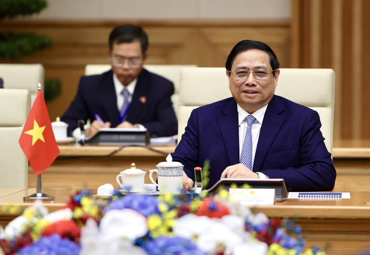 Thủ tướng Phạm Minh Chính tại cuộc hội đàm với Thủ tướng Campuchia Hun Manet - Ảnh: NGUYỄN KHÁNH