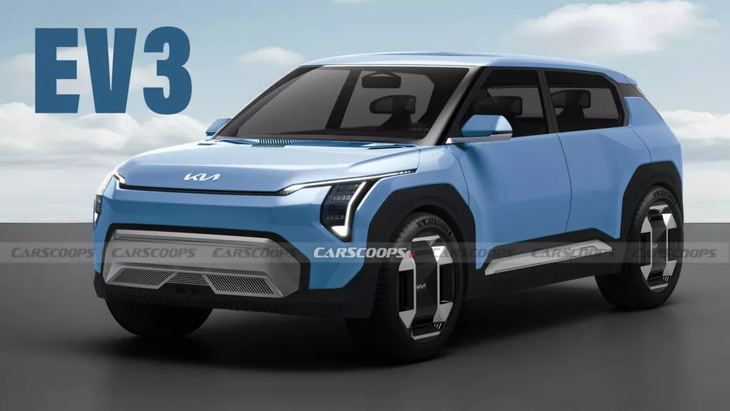 Dự đoán thiết kế hoàn chỉnh của Kia EV3 khi ra mắt vào giữa 2024 - Ảnh: Carscoops