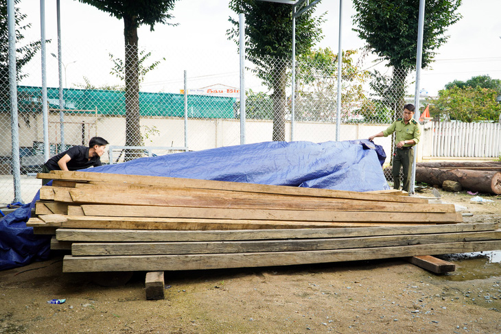 Cơ quan chức năng kiểm đếm số gỗ quý các loại cất giấu trên đất của trưởng Phòng Nội vụ huyện Phước Sơn - Ảnh: T.N. 