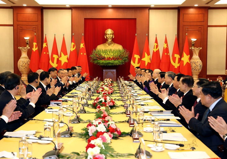 Hội đàm giữa Tổng bí thư Nguyễn Phú Trọng và Tổng bí thư, Chủ tịch nước Trung Quốc Tập Cận Bình chiều 12-12 - Ảnh: TTXVN