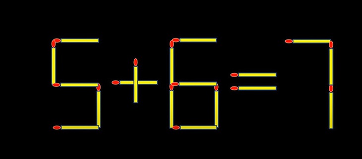Thử tài IQ: Di chuyển một que diêm để 5+6=7 thành phép tính đúng- Ảnh 1.