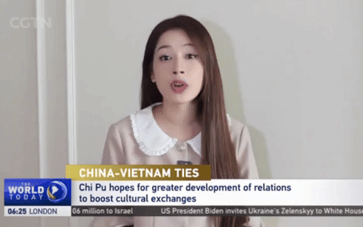 Chi Pu xuất hiện trên hai đài truyền hình Trung Quốc dịp ông Tập Cận Bình thăm Việt Nam