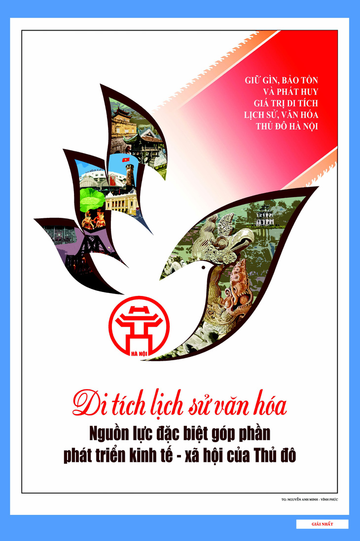Mẫu thiết kế của họa sĩ Nguyễn Anh Minh đạt giải nhất sáng tác tranh cổ động tuyên truyền “Gìn giữ, bảo tồn và phát huy giá trị di tích lịch sử, văn hóa Thủ đô Hà Nội”