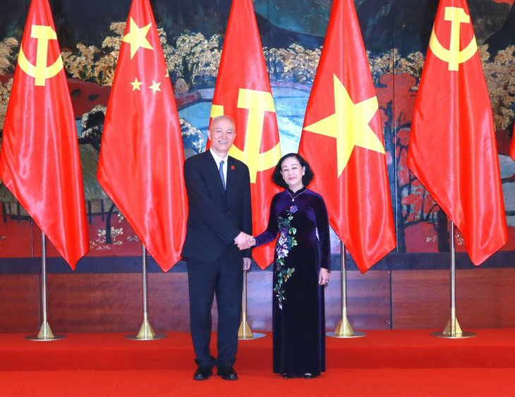 Thường trực Ban Bí thư Trương Thị Mai và ông Thái Kỳ, ủy viên Thường vụ Bộ Chính trị Trung Quốc, tại cuộc hội đàm - Ảnh: TTXVN