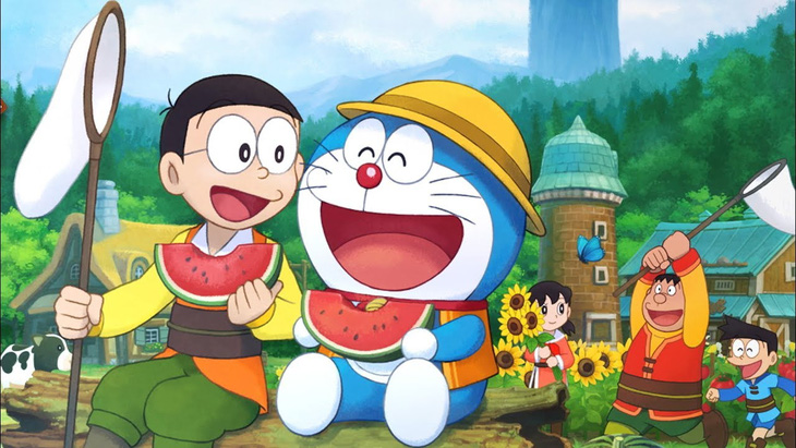 Nhân vật Nobita (bên trái) và Doraemon (bên phải). 