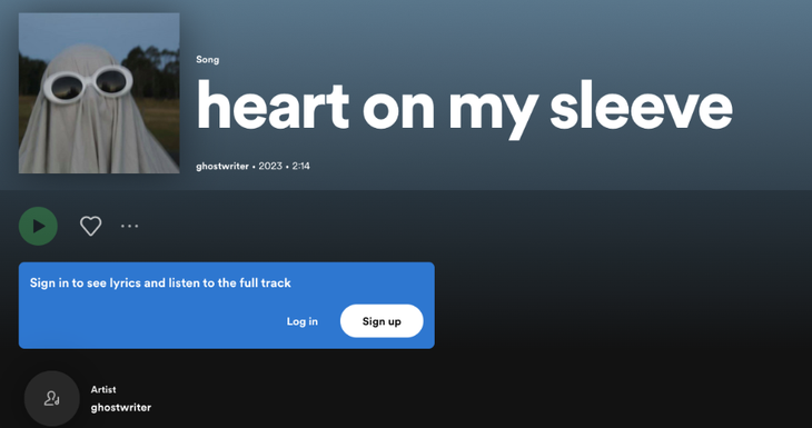 Heart on My Sleeve, bài hát AI &quot;mượn giọng&quot; Drake và The Weeknd trước khi bị gỡ.