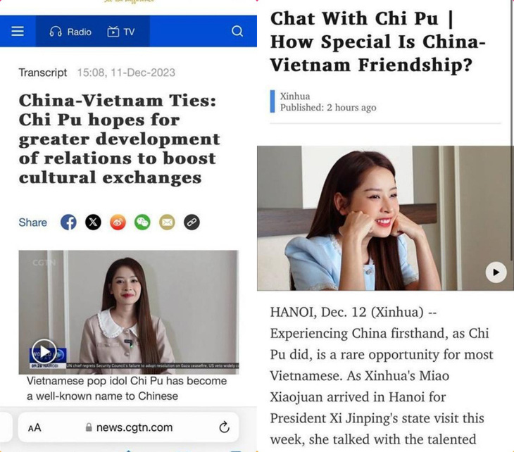 Bài phỏng vấn của Chi Pu trên trang báo Tân Hoa xã và kênh CGTN