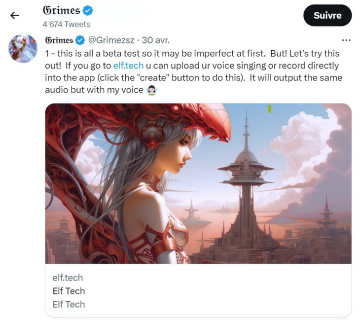 Thông báo của Grimes về việc mở elf.tech