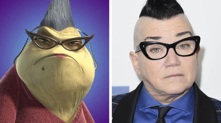 Nhân vật Roz trong phim Monsters, Inc. và diễn viên hài đồng tính nữ Lea DeLaria. 