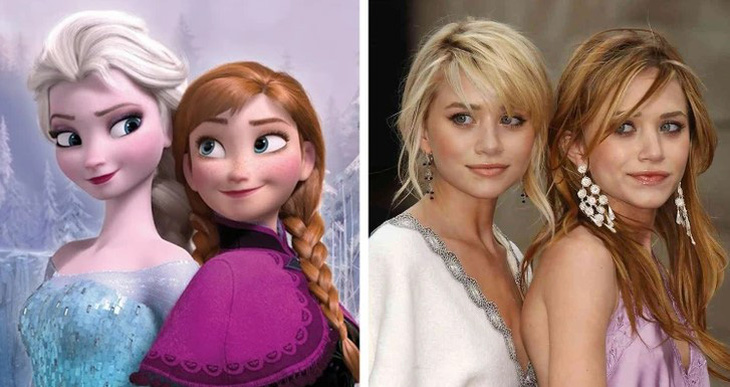Elsa và Anna trong phim Frozen và cặp song sinh Olsen. 