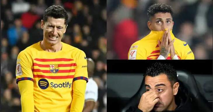Sự thất vọng của HLV Xavi và các cầu thủ Barca - Ảnh: Getty