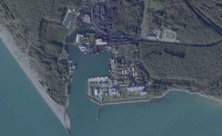 Hình ảnh vệ tinh cho thấy công tác xây dựng được triển khai tại cảng Ochamchire, Cộng hòa Abkhazia ly khai khỏi Georgia - Ảnh: Telegraph