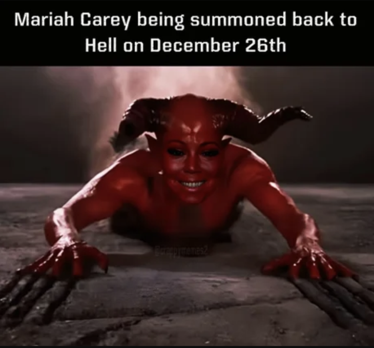Ảnh chế Mariah Carey hóa thành quỷ sứ đang trồi lên mặt đất 
