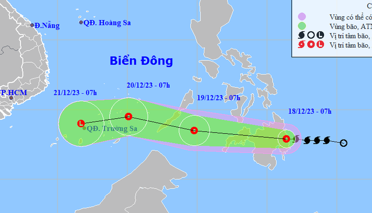 Vị trí và hướng di chuyển áp thấp nhiệt đới (suy yếu từ bão Jelawat) - Ảnh: NCHMF 