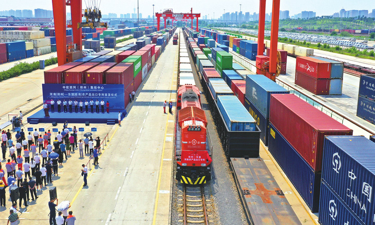 Đoàn tàu chở 875 tấn nông sản từ Trịnh Châu, Hà Nam, Trung Quốc đi TP.HCM, Việt Nam ngày 26-6-2023. Ảnh: Globatl Times
