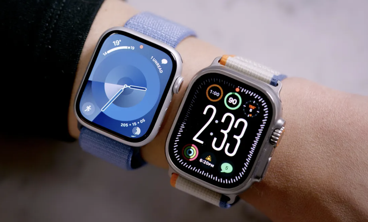 Sản phẩm Apple Watch Series 9 (bên trái) và Apple Watch Ultra 2 - Ảnh: CNET