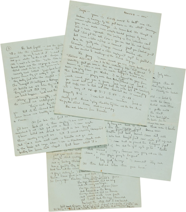 Một lá thư, trong đó Hemingway bày tỏ đam mê của mình đối với trò đấu bò. Giá từ 12.000 - 18.000 USD. Ảnh: Sotherby's
