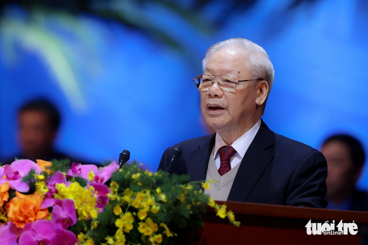 Tổng bí thư Nguyễn Phú Trọng phát biểu tại Đại hội XIII Công đoàn Việt Nam - Ảnh: NGUYỄN KHÁNH