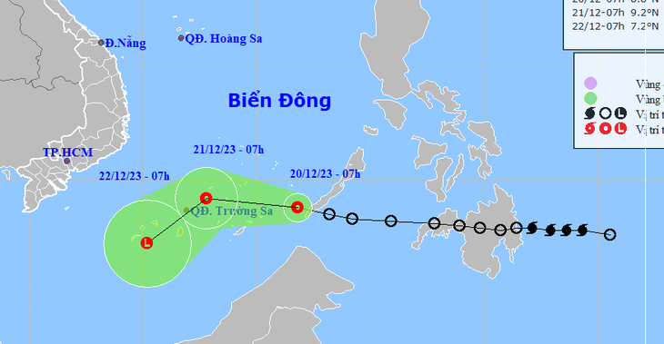 Vị trí và hướng di chuyển áp thấp nhiệt đới - Ảnh: NCHMF