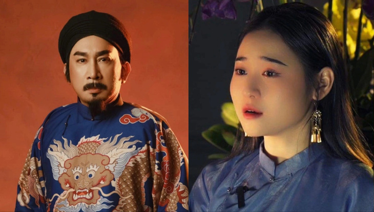 Nghệ sĩ Kim Tử Long (bên trái, vai Nguyễn Huệ) và Hoàng Yến (vai công chúa Ngọc Hân) - Ảnh: Sân khấu Hồng Vân