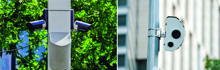 Camera tiếng ồn ở Berlin (trái) và New York. Ảnh: John MacDougall/AFP và Christopher Sadowski/New York Post