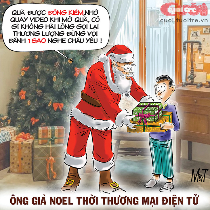 Ông già Noel tặng quà có &quot;đồng kiểm&quot; - Tranh: Đỗ Minh Tuấn 