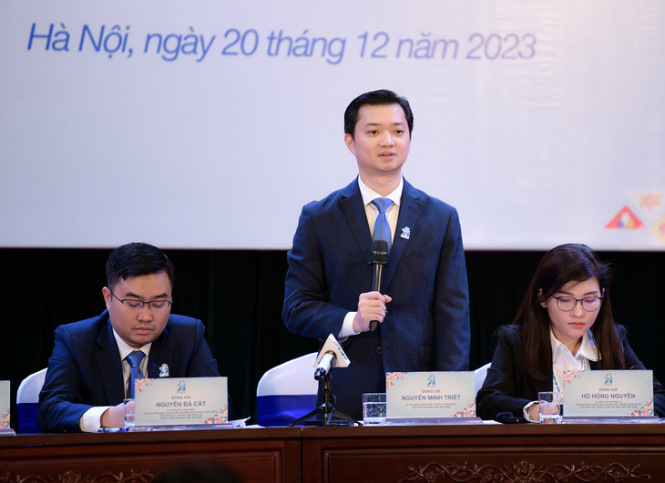 Chủ tịch Hội Sinh viên Nguyễn Minh Triết phát biểu tại phiên bế mạc ngày 20-12-2023 - Ảnh: NAM TRẦN