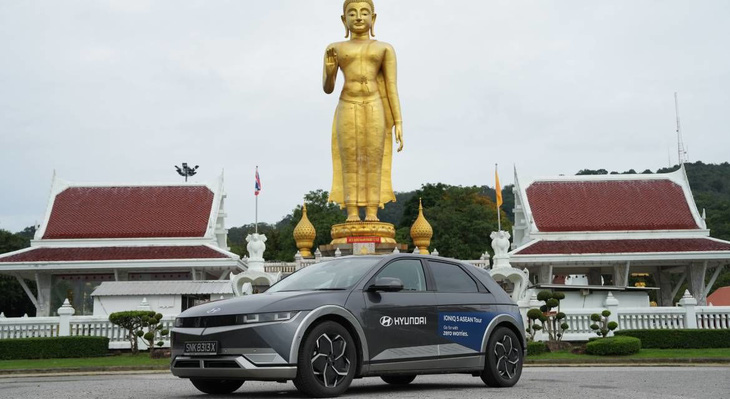 Hành trình của mẫu SUV điện đi qua 5 nước là Singapore, Malaysia, Thái Lan, Campuchia và Việt Nam - Ảnh: Hyundai