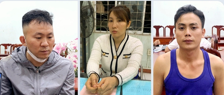 Ba trong số bốn đối tượng bắt cóc đã bị công an bắt giữ. Từ trái qua: Zhao Xin, Ái, Vĩ - Ảnh: Công an cung cấp