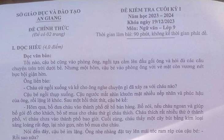 Đề thi ngữ văn ở An Giang tiếp tục gây tranh cãi